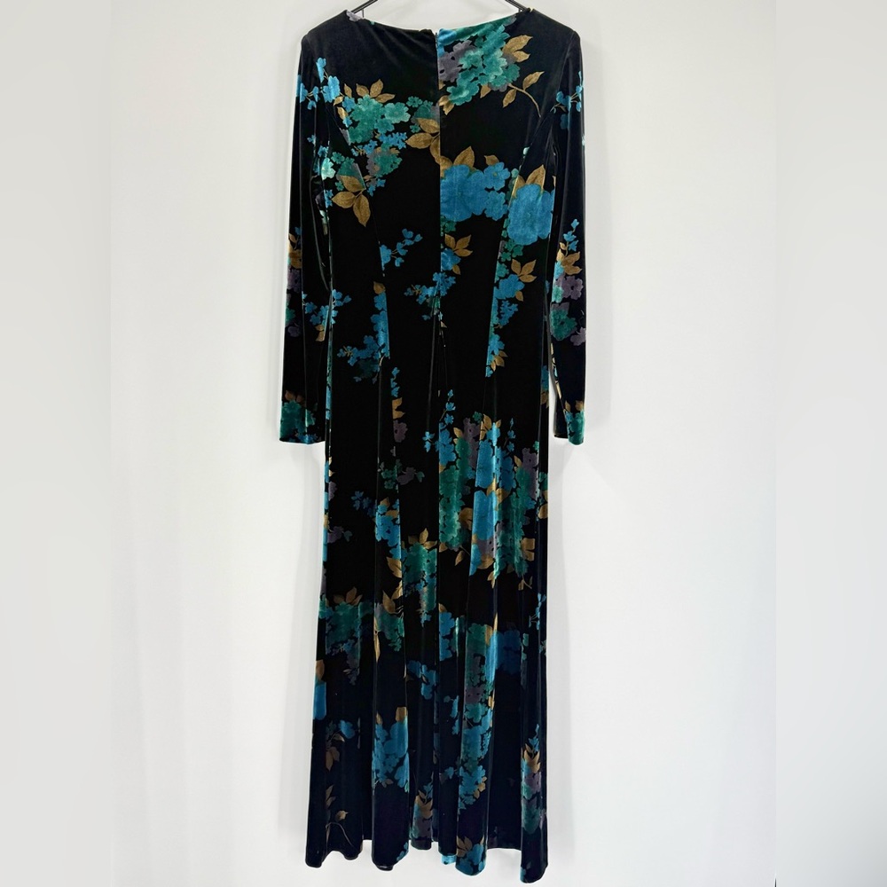 David Warren Vintage Velvet Floral Pattern Maxi Dress, Black Blue Gold, Size M - Picture 4 of 9